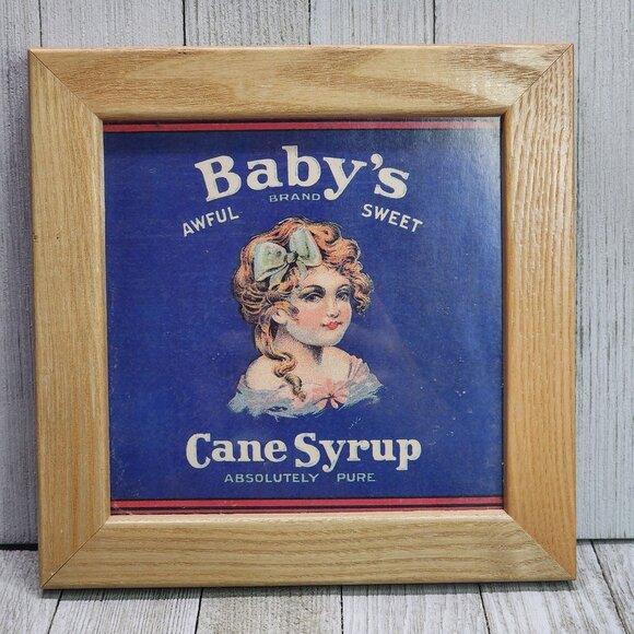 Vintage Baby's Cane Syrup The Dinkins Can Label Framed Past Cards Collection - Picture 1 of 8